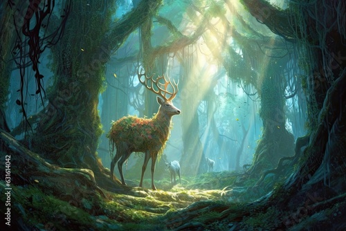 Enchanted Forest Delights: Ancient Trees, Sunlit Serenity, and Mystical Creatures, generative AI