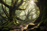 Enchanting Tales: Delving into a Mystical Forest of Ancient Trees and Dappled Sunlight, generative AI