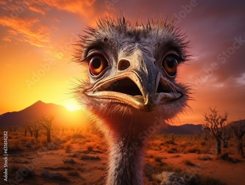 Ostrich in its Natural Habitat, Wildlife Photography, Generative AI