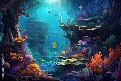 Discover the Enchanting Mysteries of an Underwater Realm  Explore Shimmering Coral Reefs  Encounter Enchanting Sea Creatures  and Uncover Hidden Treasures  generative AI