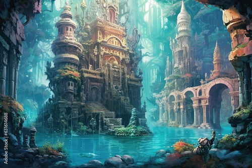 Exploring the Enchanting Wonders of a Mythical Underwater City: Intricate Architecture, Shimmering Pearls, and Ethereal Sea Creatures, generative AI