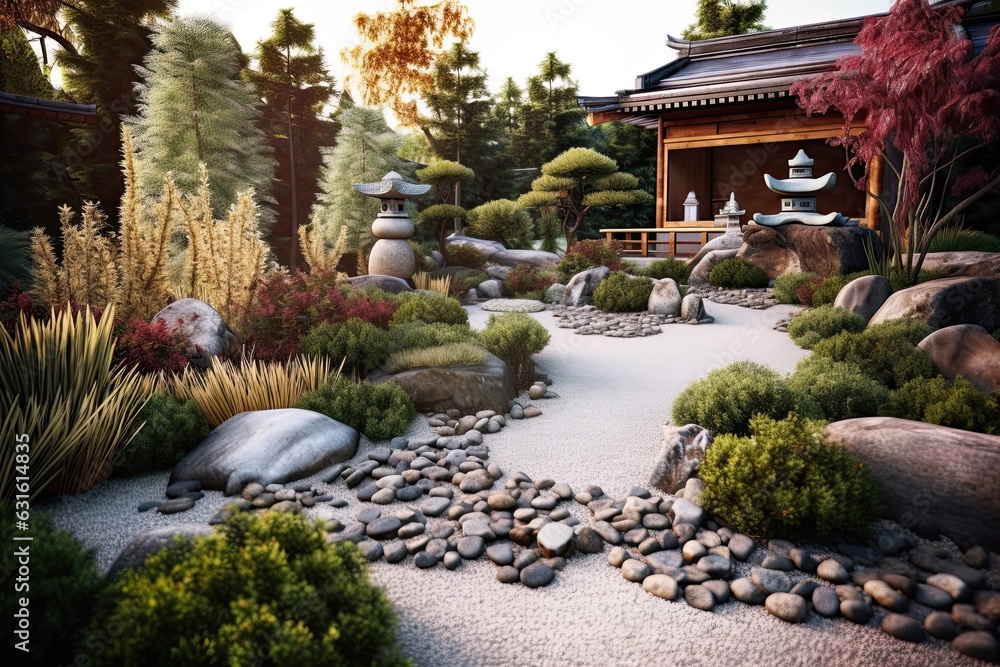 Tranquil Serenity: Exploring the Perfect Zen Garden with Carefully Raked Gravel and Serene Rock Formations, generative AI