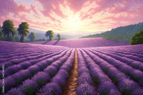 Lavender Symphony  A Serene Purple Haven in the Fields  generative AI
