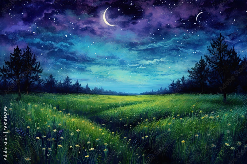Tranquil Meadow: A Stunning Starry Sky Embracing Peaceful Serenity, generative AI Tranquil Meadow: A Stunning Starry Sky Embracing Peaceful Serenity, generative AI