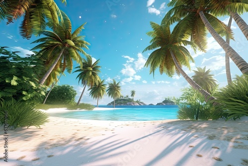 Turquoise Waters and White Sand  Exploring a Tropical Beach Paradise with Palm Trees  generative AI