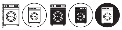 Washing Machine symbol Icon graphic vector set collection for web use. laundry Detergent for washing or cleaning dirty cloth for domestic home appliance. Flat outlined spinning dryer washer drum sign 