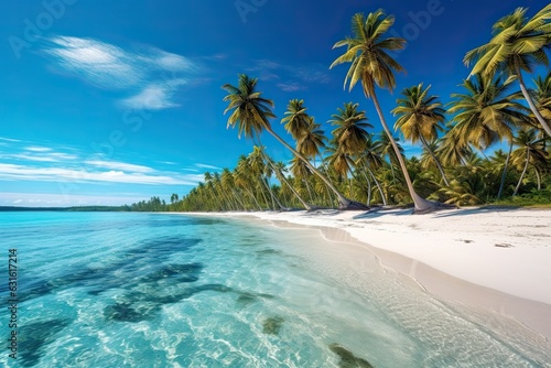Paradise Found: Exquisite Tropical Beach with Swaying Palm Trees, Turquoise Waters, and Soft White Sand, generative AI