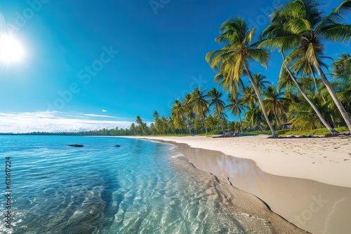 Turquoise Waters, Soft White Sand: Discover the Tropical Paradise Beach with Palm Trees, generative AI