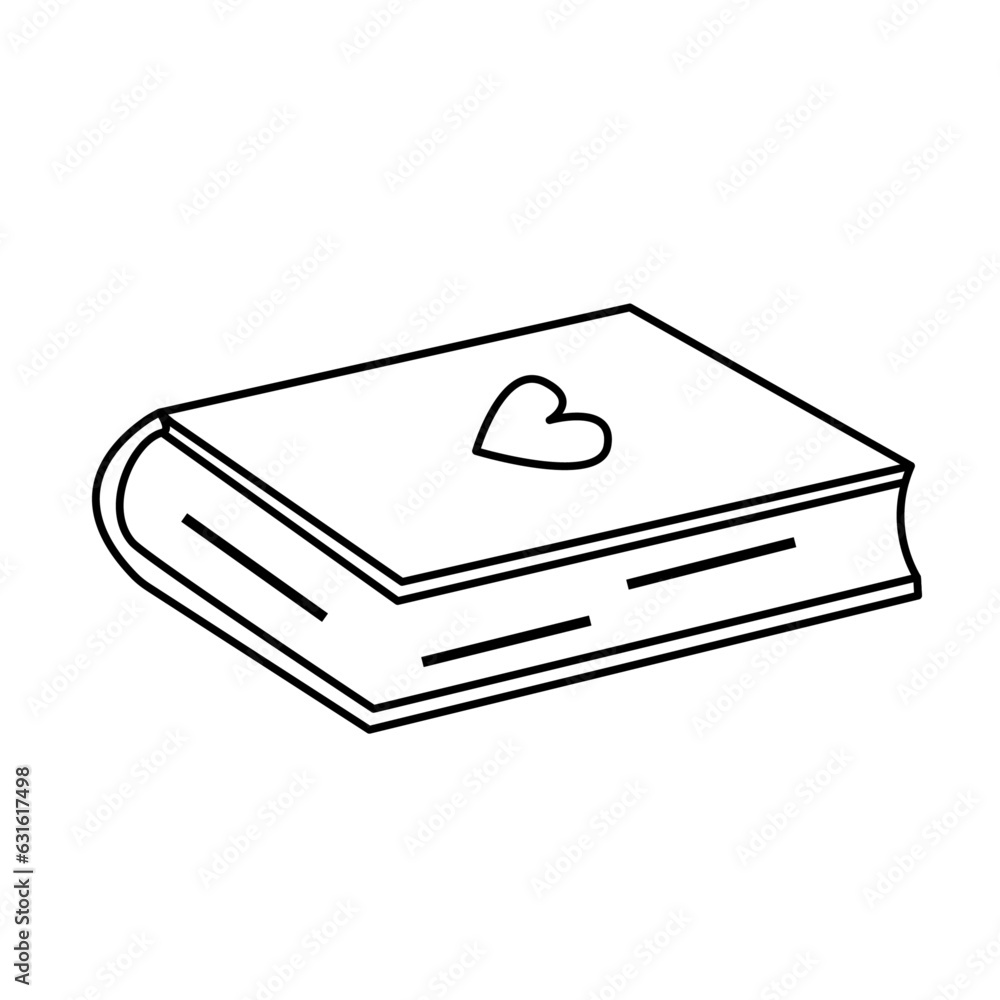 Doodle book of love with heart. Line drawing style Doodle book of love with heart. Line drawing style