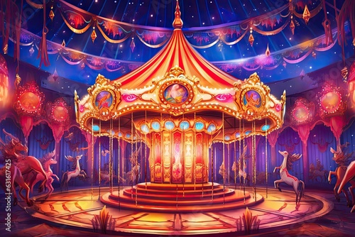 Colorful Lights and Ornate Decorations: Immerse Yourself in the Vibrant Carnival Carousel Experience, generative AI