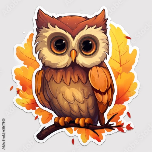 Autumn cartoon owl clipart isolated over white background, Generative AI