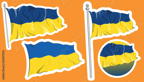 Ukrainian flag, Ukraine  patriotic symbol sticker pin icon set