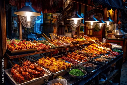 Vibrant Street Food Market: Colorful Stalls, Delectable Cuisines Await!, generative AI