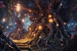 Enchanting Whimsical Forest: Sparkling Fairy Lights, Magical Creatures, and Ancient Trees Bring the Tales to Life, generative AI