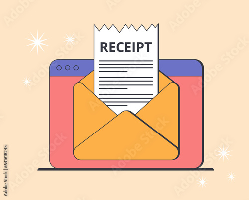 Electronic receipt concept. Digital check with online paying for purchases. Vector illustration for UI, web banner, mobile app.