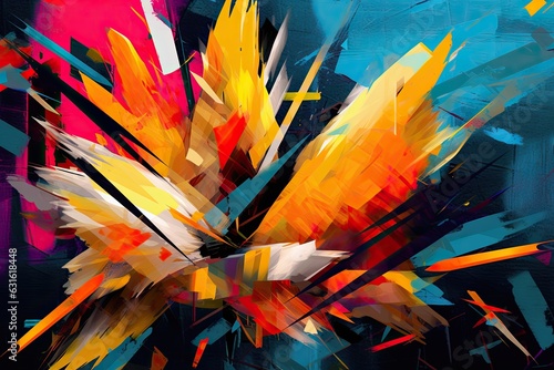 Bold Shapes, Vibrant Colors, and Dynamic Composition: Exploring an Abstract Digital Artwork, generative AI