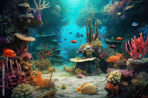 Exploring the Wonders of a Vibrant Underwater Coral Garden  A Thriving Ecosystem with Diverse Marine Life and Stunning Colors  generative AI