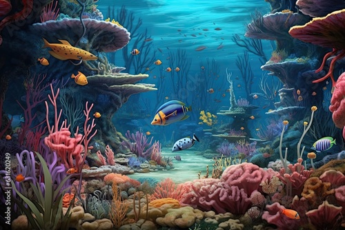 Underwater Paradise, Vibrant Coral Reefs, Tropical Fish, generative AI