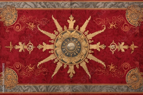 Ornate Medieval Banner: A Symbol of Nobility and Grandeur in Rich Velvet Fabric, generative AI