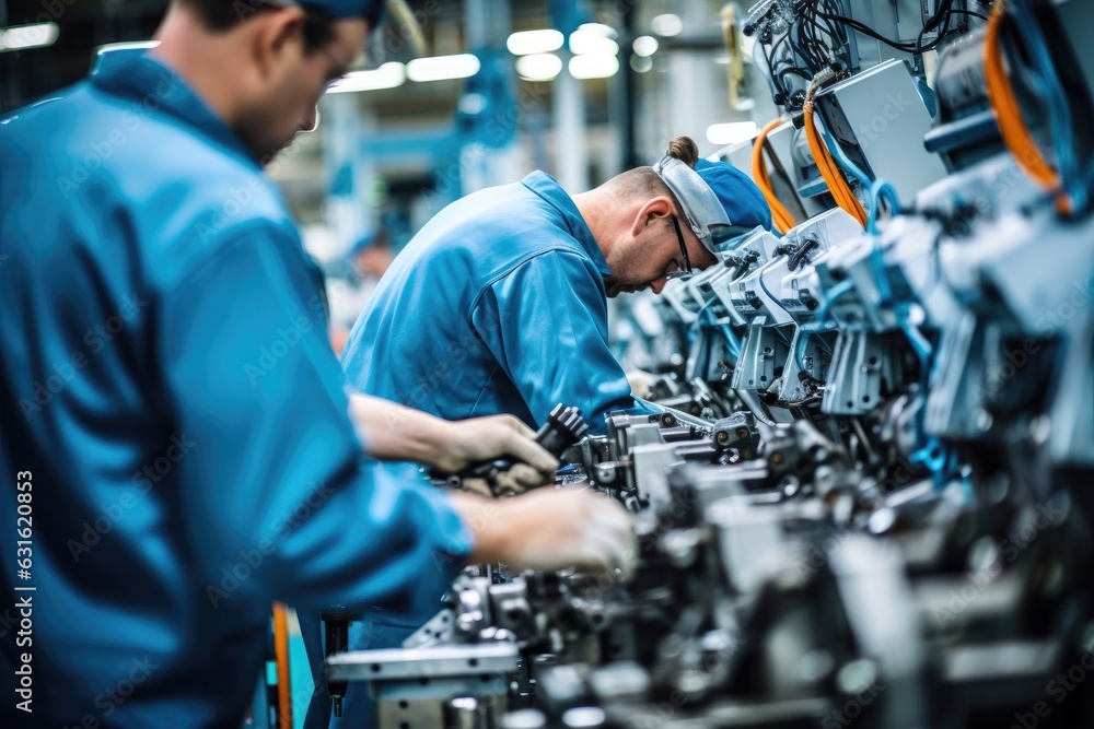 Skilled individuals operating various machines in a manufacturing or industrial Skilled individuals operating various machines in a manufacturing or industrial