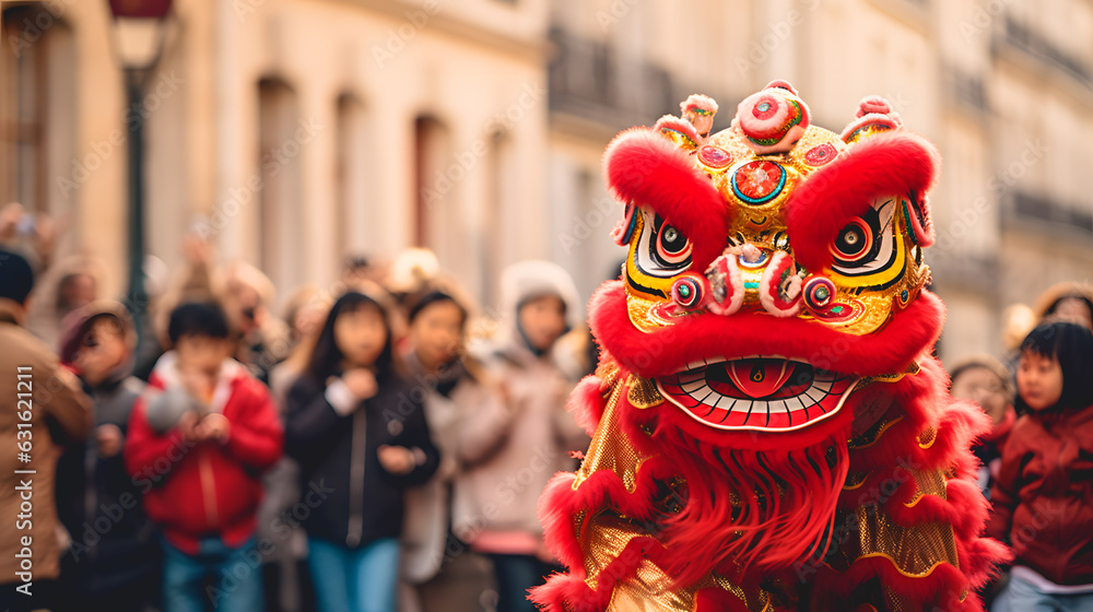 Le nouvel an chinois avec un dragon.  - obrazy, fototapety, plakaty 