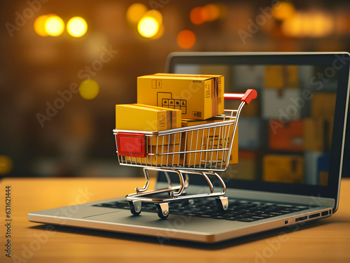 Fotografering Online shopping e-commerce and customer experience concept: cashiers with shoppi