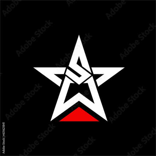 Star logo design with letters A, S, W. and triangle.
