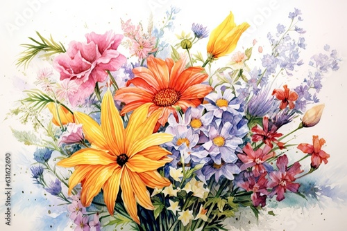 Vibrant Watercolor Flowers: A Bouquet Bursting with Colors and Fragrance, generative AI
