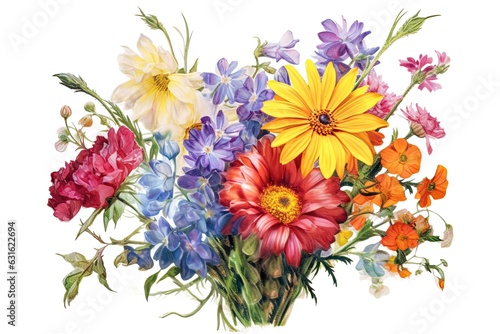 Exquisite Watercolor Flower Drawings: Vibrant Bouquet, Fragrance-Filled Art, generative AI