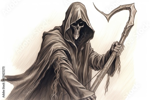 Mysterious Grim Reaper: Cloaked in Shadows, Scythe Gleaming - Unveiling an Enigmatic Presence, generative AI