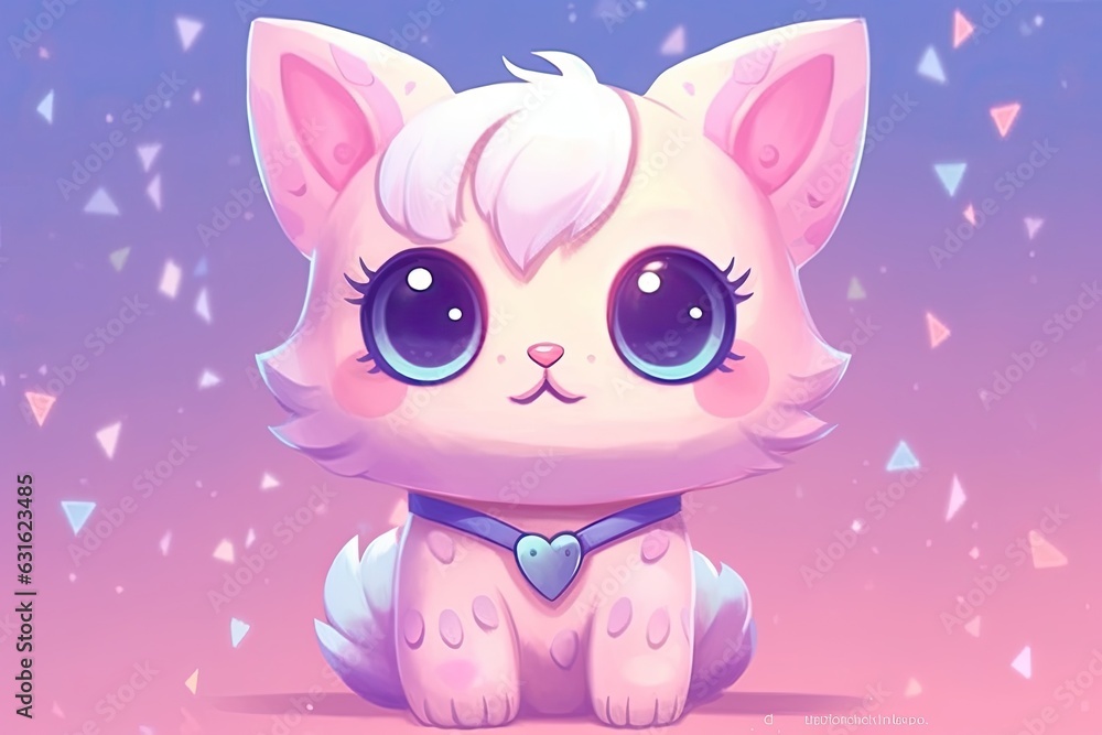 Kawaii Drawings: Playful Expressions of Super Cute Kittens with Big Eyes in Pastel Colors, generative AI Kawaii Drawings: Playful Expressions of Super Cute Kittens with Big Eyes in Pastel Colors, generative AI