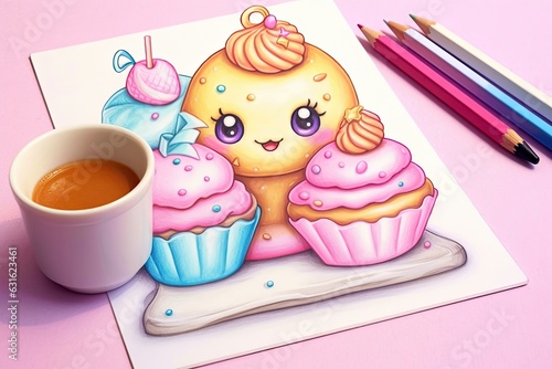 Kawaii Drawings: Playful Characters, Cheeky Expressions, and a Pastel Paradise, generative AI photo