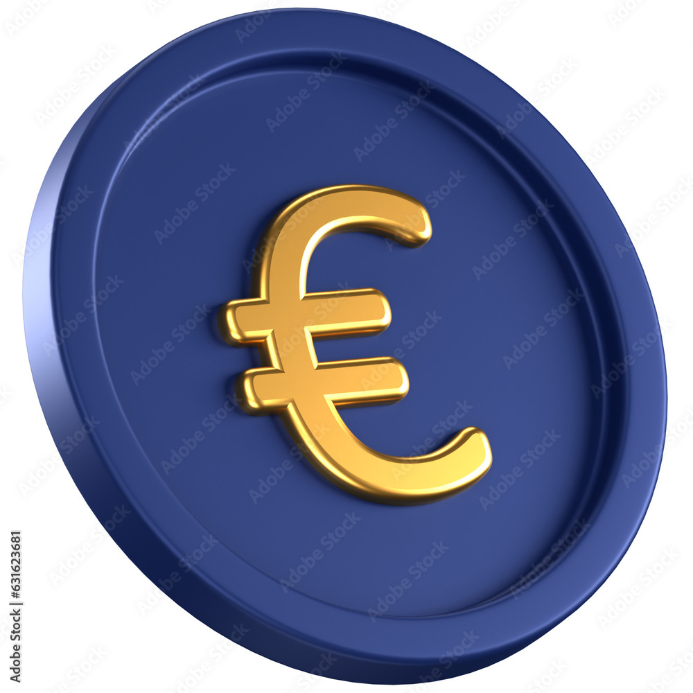 3d icon of a blue coin with gold euro sign in the center 3d icon of a blue coin with gold euro sign in the center