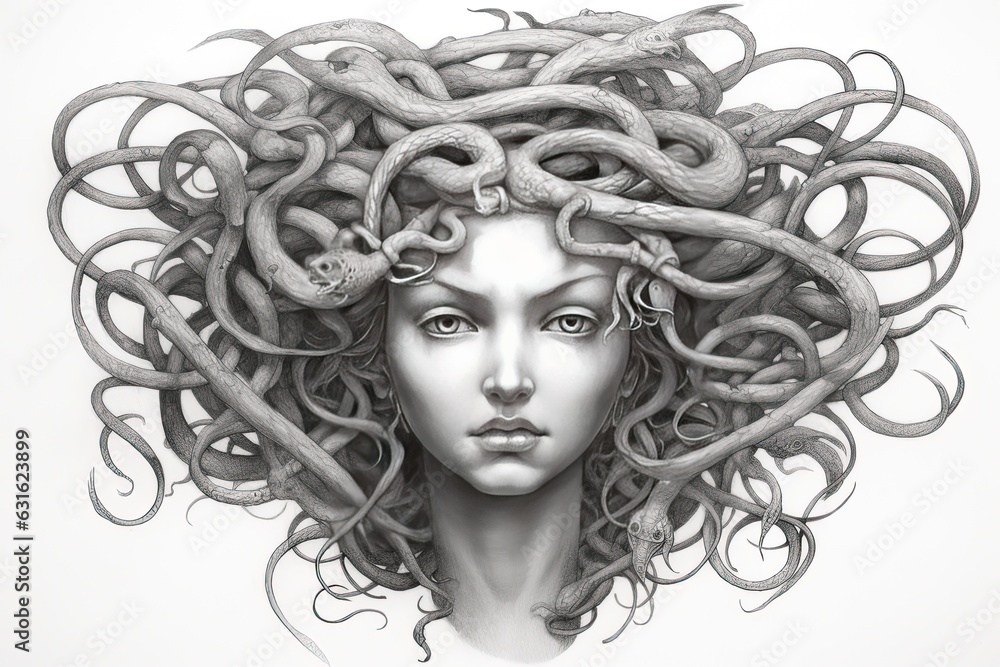 Enigmatic Medusa: Drawing Depicting Serpent Hair, Piercing Eyes, and ...