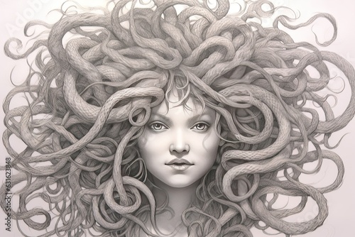 Enchanting Medusa: Captivating and Mysterious Drawing with Serpent Hair and Petrifying Gaze, generative AI