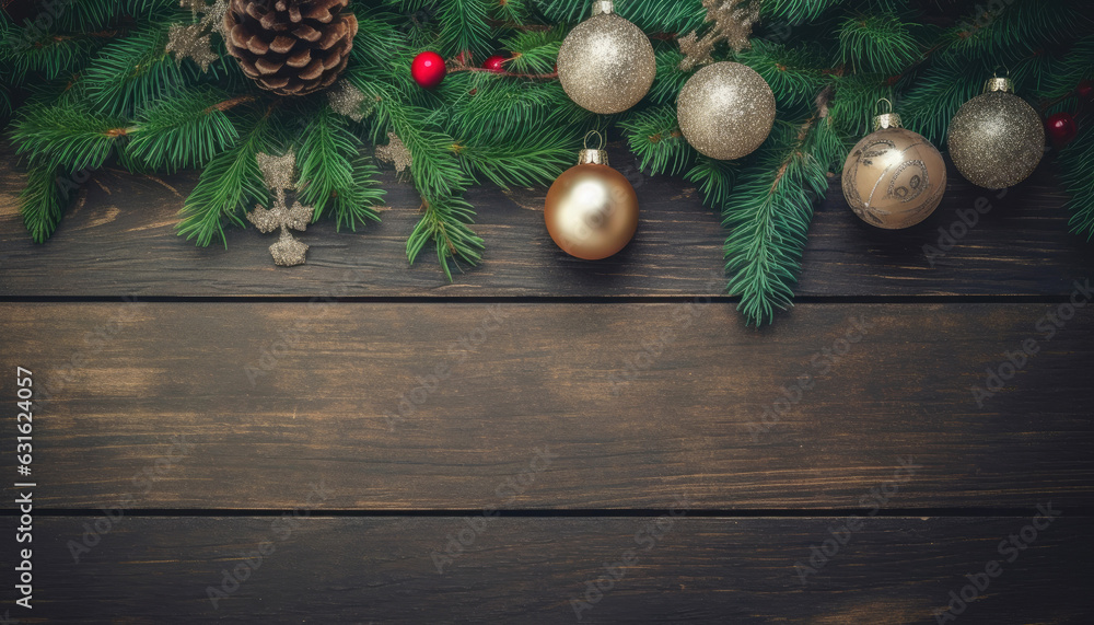Christmas decoration and happy New Year background with copy space. Generative ai Christmas decoration and happy New Year background with copy space. Generative ai