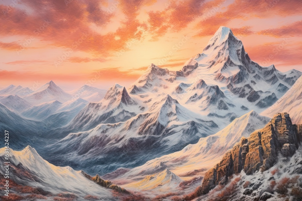 Snow-Capped Peaks and Vast Wilderness: Discover the Breathtaking Art of Mountain Drawing, generative AI