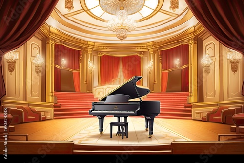 Lavish Concert Hall: Fingers Gliding over Elegant Grand Piano's Ivory Keys in Stunning Piano Drawing, generative AI