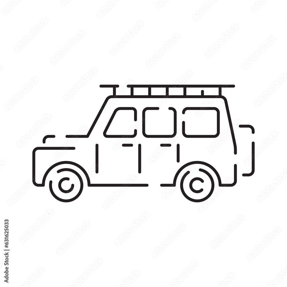 Safari Travel Collection Elements Icon Vector Thin Line. Animal And Africa, Car And Tree, Human Silhouette And Hat Safari Adventure Concept Linear Pictograms. Monochrome Contour Illustrations