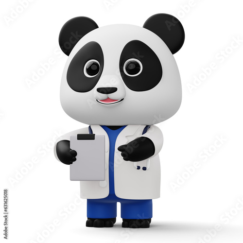 Cute doctor panda  3d cartoon panda character  3d rendering