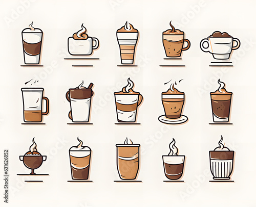 set of coffee icons, tea icons, drinks ai generative