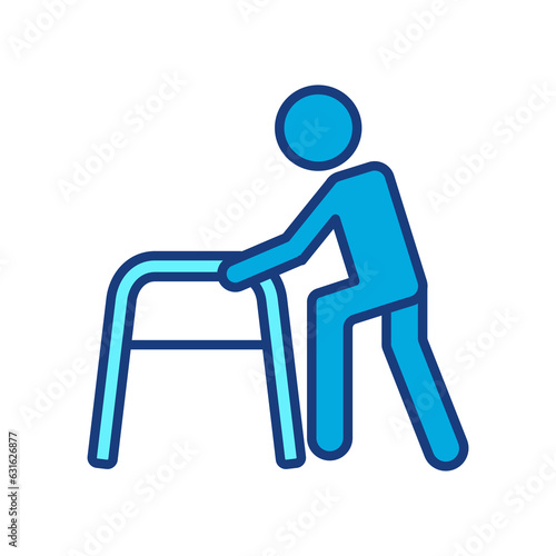 
Man with walker vector icon. filled flat sign for mobile concept and web design. Disabled people with walking frame glyph icon. Symbol, logo illustration. Pixel perfect vector graphics web symbol on 