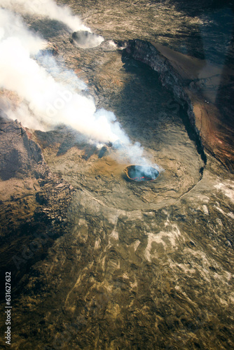 Kilauea volcano aerial view of national park and caldera fume