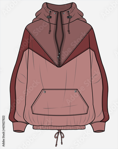 HOODED ANORAK WITH CHEVRON CUT AND DEW DEATIL DESIGNED FOR WOMEN AND TEEN GIRLS IN VECTOR ILLUSTRATION