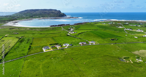Aerial view of houses by the sea Coastal Rugged Ireland