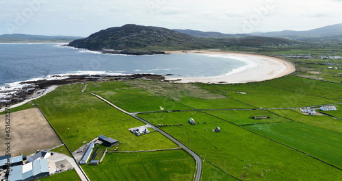 Aerial view of houses by the sea Coastal Rugged Ireland