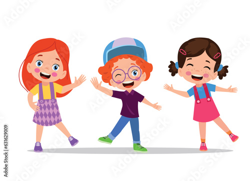 Happy kids cartoon collection. Multicultural children in different positions isolated on white background