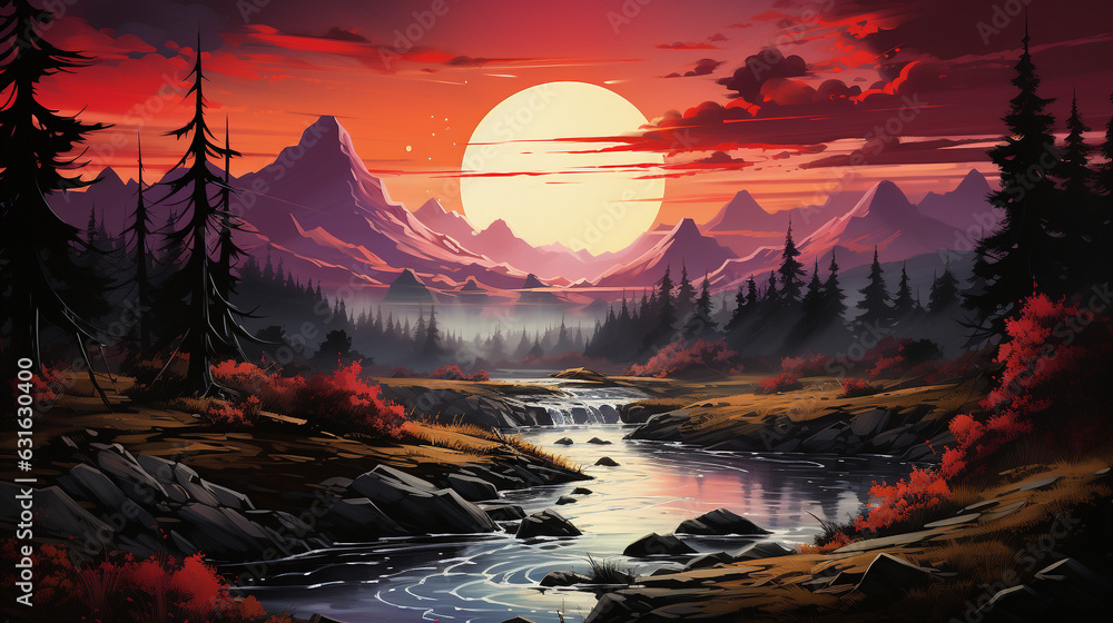 sunset in the mountains made with AI generative technology