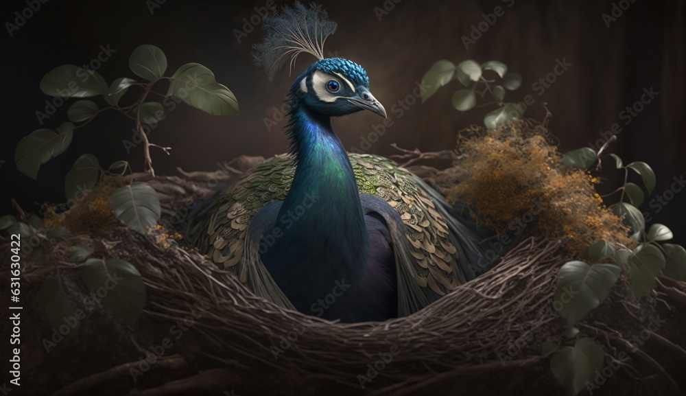 Peacock With Birds Nest Realistic Impressive Ai Generated Art Stock Peacock With Birds Nest Realistic Impressive Ai Generated Art Stock