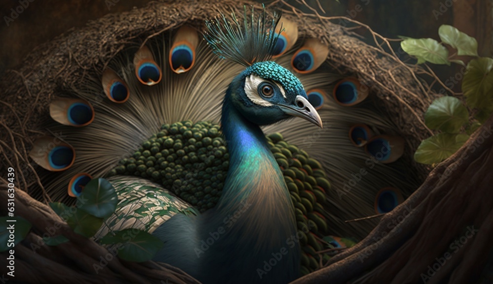 Peacock With Birds Nest Realistic Impressive Ai Generated Art Stock Peacock With Birds Nest Realistic Impressive Ai Generated Art Stock